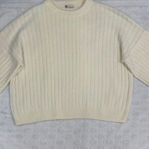 SO Women's Cream Ribbed Crew Neck Sweater